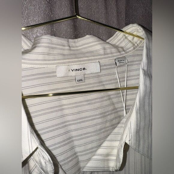 Vince Dress Shirt Pin Stripe Button Down Men’s Bone Color Off White Ivory NWT - Picture 3 of 5